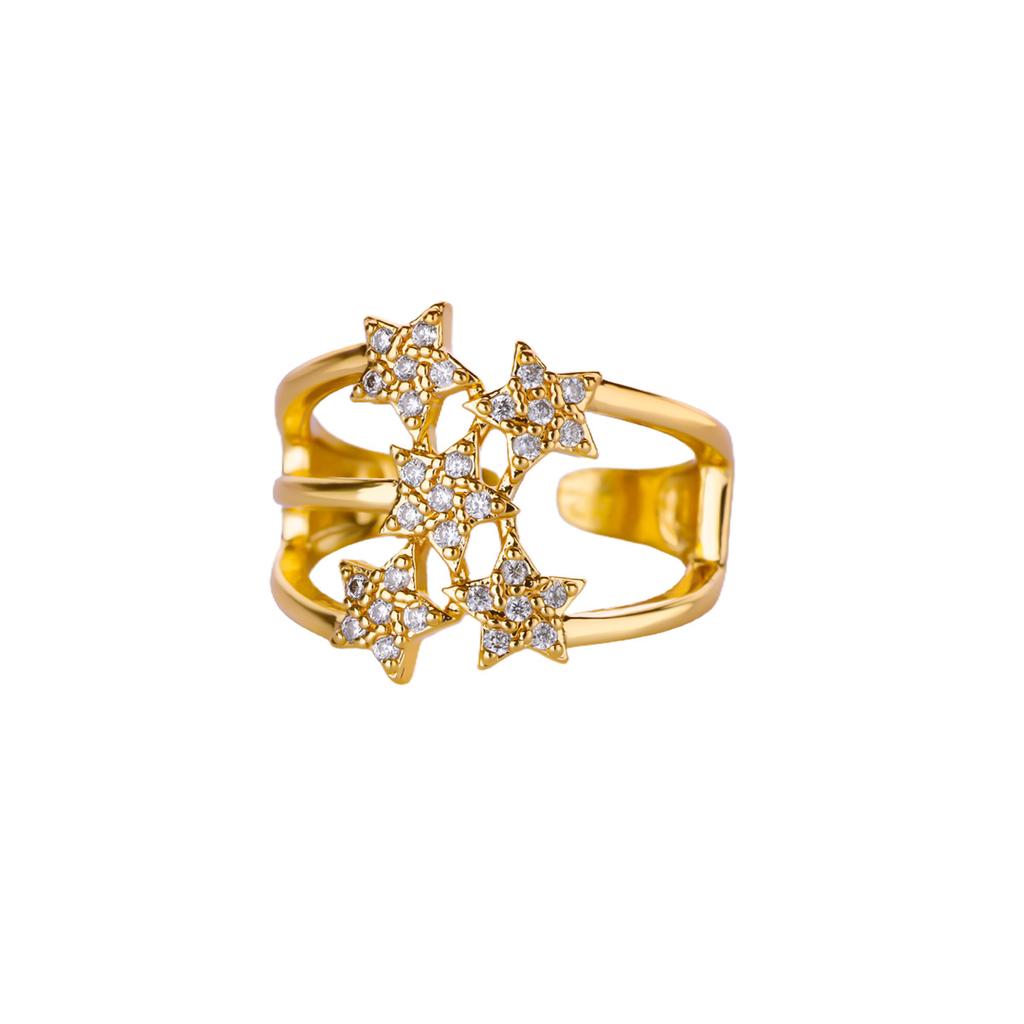 Luxury Zircon Stars Rings For Women Gold Plated Metal Crystal Star Adjustable Ring Wedding Christmas Fashion Jewelry Gift