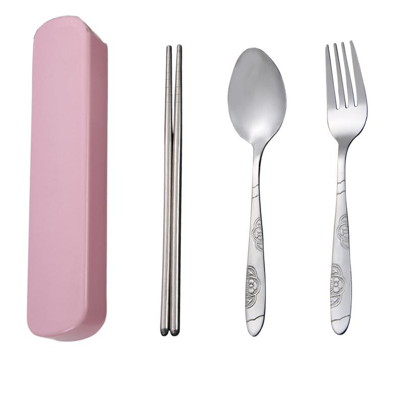 Portable Stainless Steel Travel Cutlery Set: Fork, Spoon & Chopsticks - Perfect for Students and Outdoor Use