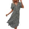 Женское платье с отворотом и v-образным вырезом с коротким рукавом, однобортное платье с разрезом на поясе, милое платье-миди с цветочным принтом