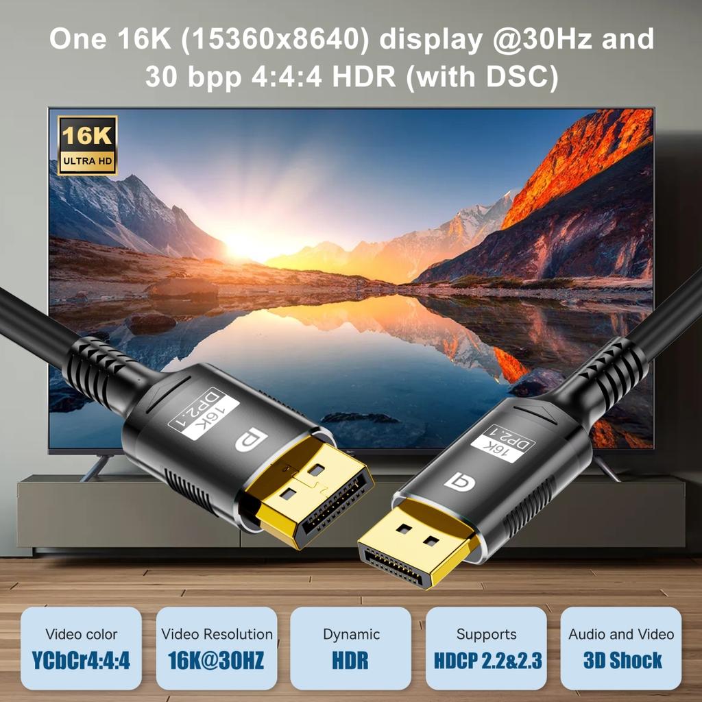 16K DisplayPort кабель 2.1 8K DP 2.1 DP Видео кабель 80gbps DP to DP 16K@30Hz 8K@60Hz 120Hz 4K для HDTV приставок игровых мониторов Gr