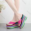 Fashion Women's Platform Flip Flops Summer Shoes Fashion 10cm Super High Heels Rainbow Thick Bottom Sandals Slipper Leisure Beach Slides