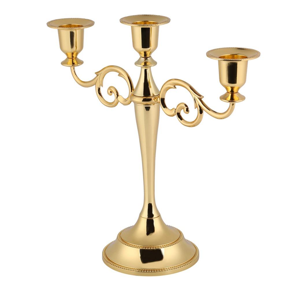 Gold Metal Candle Holder 3 Arm Candlestick Holder Candelabras Candle Candelabra Wedding Decor