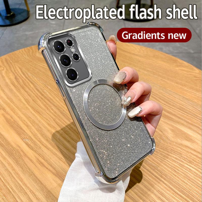 Plating Shockproof Clear Magnetic Ring Phone Case For Samsung Galaxy Note 20 S24 S23 S22 S20FE S21 A05 A15 A06 A16 A54 A55 A35 A25 Glitte Cover