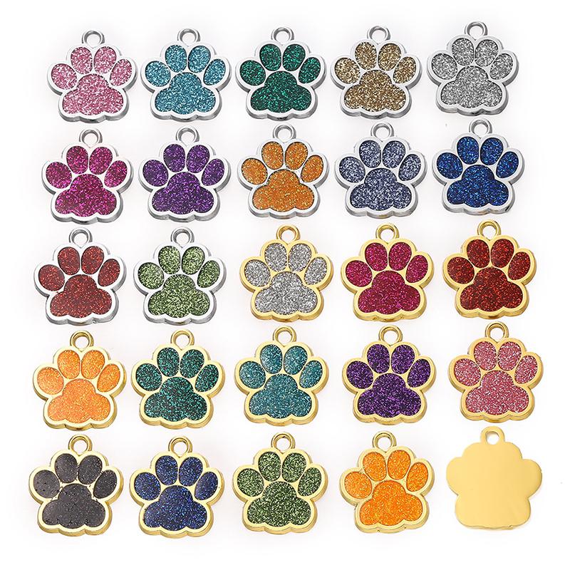 Solid Paw Print Pet ID Tag Zinc Alloy Dog Cat Name Plate Custom Laser Engraving Design Collar Keychain OEM Accepted