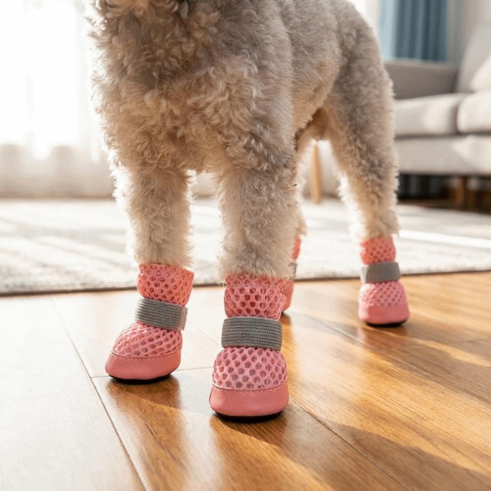 4PCS/SET Anti-Slip Dog Mesh Shoes Breathable Dog Foot Cover Lightweight Puppy Boots Summer Walks