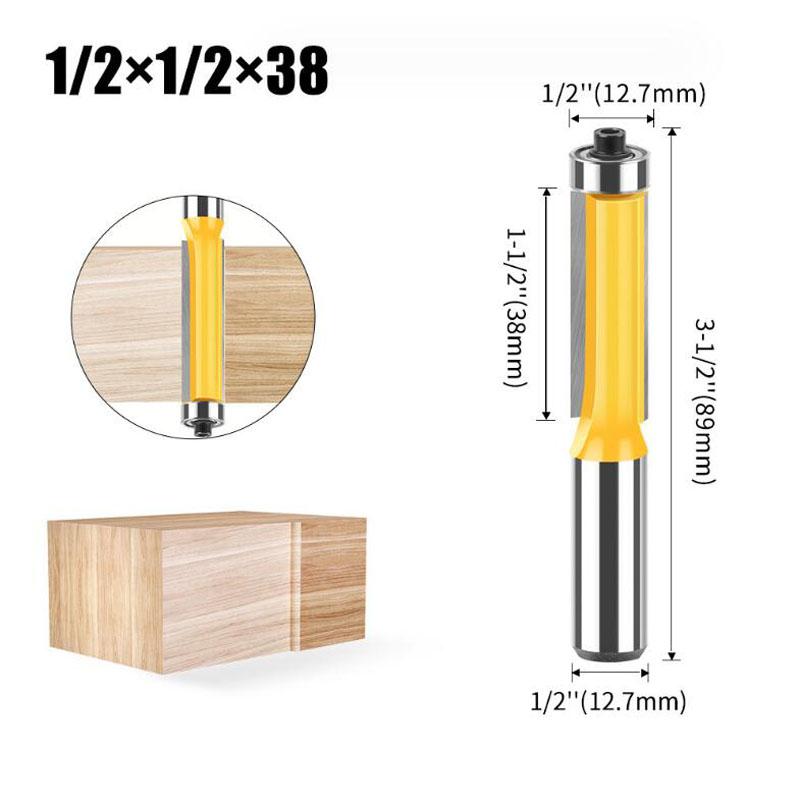 Набор удлиненных прямых фрез с хвостовиком 12 мм, 1/2 дюйма, фрезы для заподлицо с подшипниками, фрезы по дереву, деревообрабатывающие инструменты