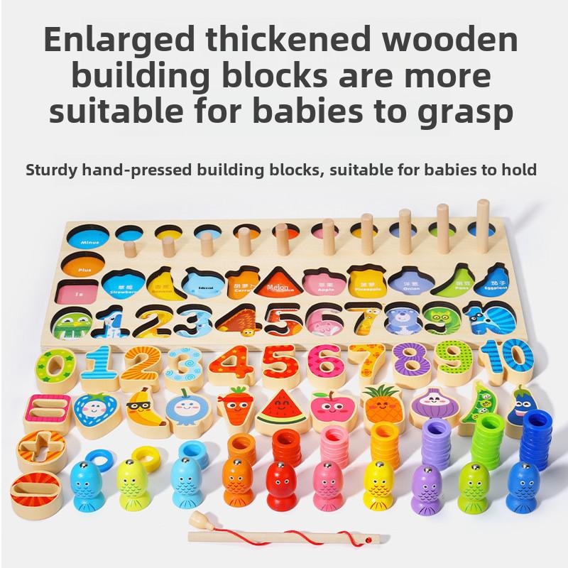 Children's Magnetic Fishing & Building Block Puzzle: Six-in-One Fruit Logarithmic Board & Assembly Set.