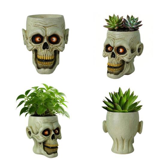 Кашпо в виде черепа, смола, кашпо в виде человеческого черепа, миска для конфет на Хэллоуин, готическое кашпо для суккулентов, украшение для дома, офиса, стола