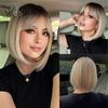 Short Ombre Blonde Wigs Straight Bob Blonde Wigs With Bangs Women Daily Synthetic Wigs Natural High Temperature Hair