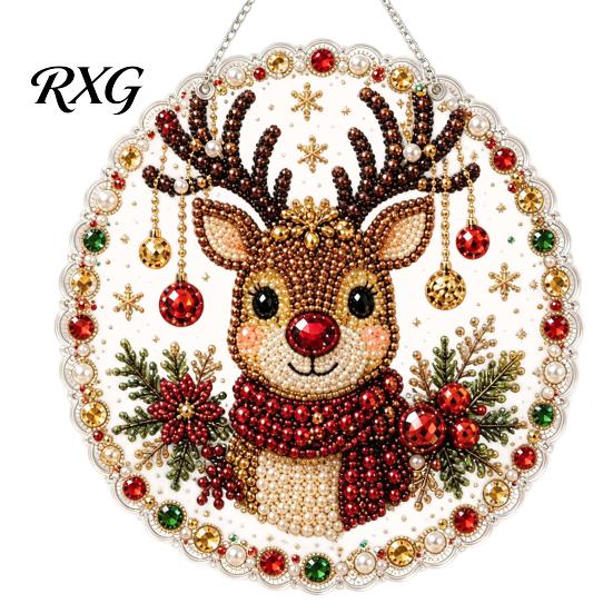 Decorative Ornaments for Garden Christmas DIY Faux Diamond Painting Hanging, Santa Wreath Acrylic Pendant, Pearl Crystal Texture Beads Craft Kit Wall