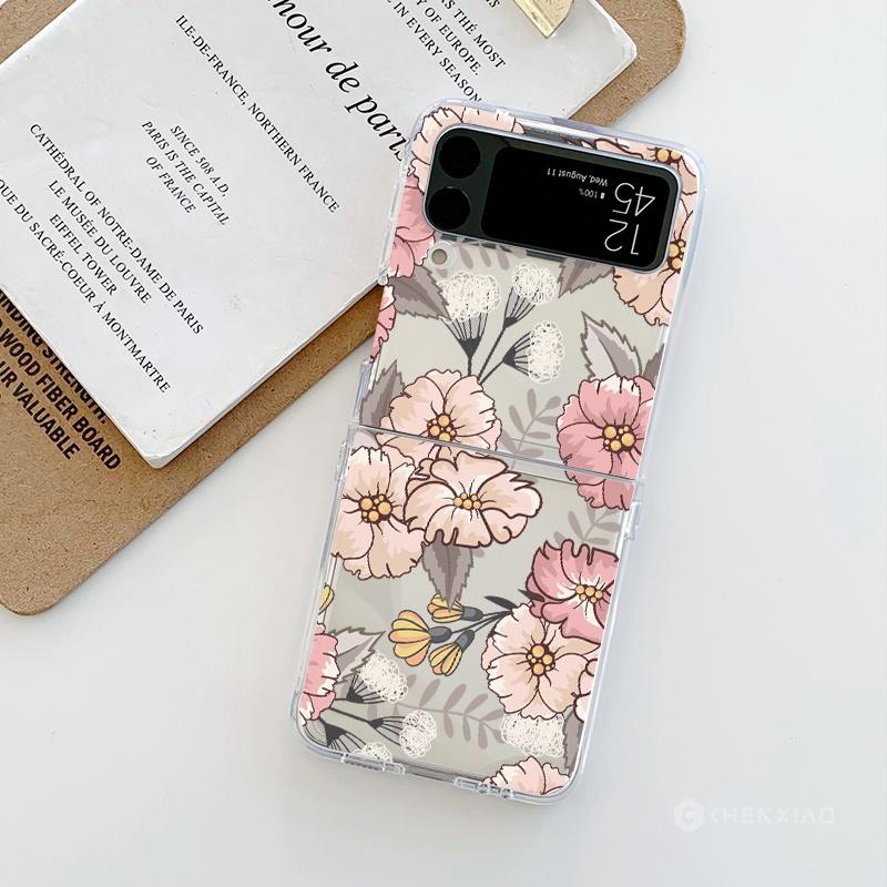 Цветочный прозрачный чехол для телефона Samsung Galaxy Z Flip 6 5 4 3 Прозрачный жесткий складной чехол для задней панели из поликарбоната для Samsung Z Flip5 Flip4 Flip6