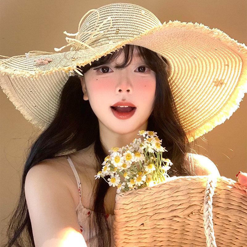 Lafite French big-brimmed beach hat seaside vacation sunscreen hat new hollow design sunshade straw hat women
