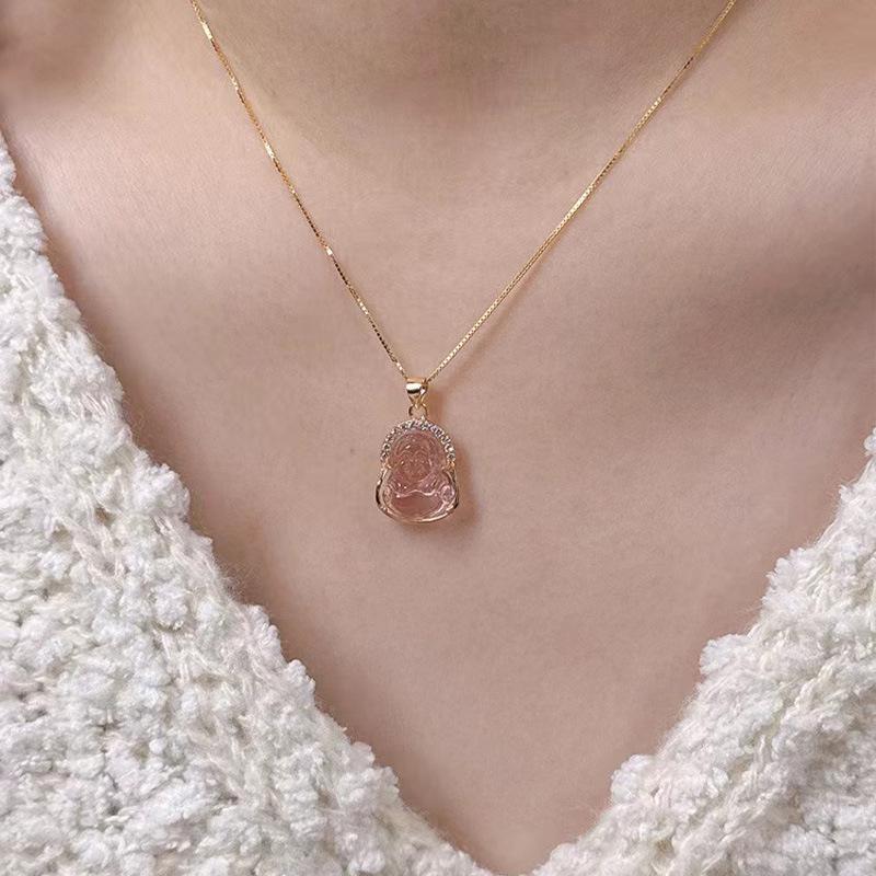 Серебряное ожерелье S925 с маленьким улыбающимся Буддой в виде ключицы, женская национальная мода, новый китайский стиль, белый халцедон, аксессуары для Будды Майтреи