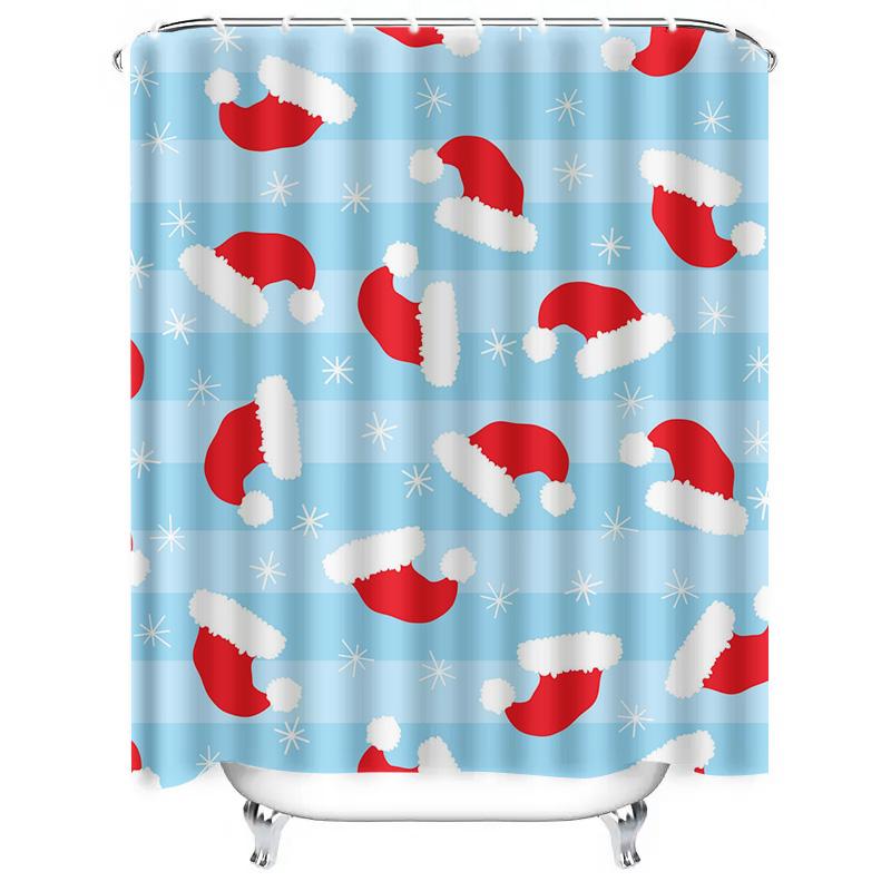 TU Christmas Shower Curtain Festive Holiday Decor Red Santa Claus Pattern Waterproof Bathroom Curtain Xmas Home Decor Gift