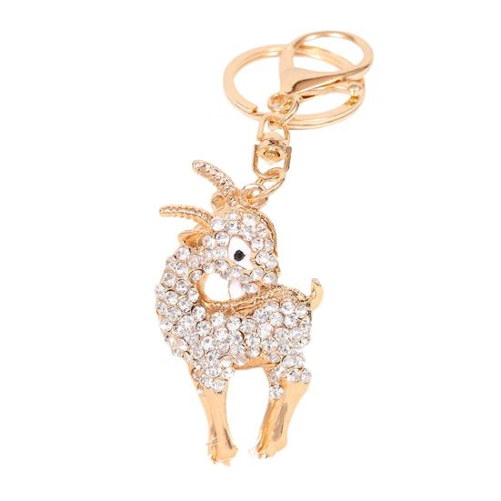 Keychain Alloy Electroplated Three-Dimensional Goat Key Chain with Colorful Rhinestones Lobster Clasp Key Ring Bag Accessories