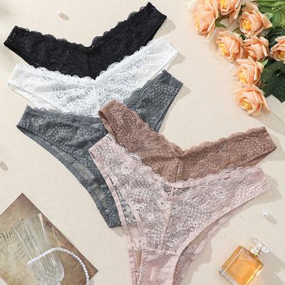 Сексуальное нижнее белье для женщин Кружевное нижнее белье V-образной формы Ультратонкие дышащие женские трусы С низкой талией Однотонное женское нижнее белье Женское нижнее белье больших размеров