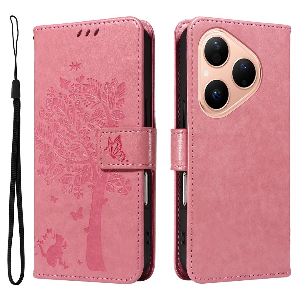 For Huawei Pura 80 Phone Case with Stand Cat Tree Pattern Leather Wallet Mobile Cover