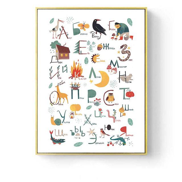 Настенный художественный постер с алфавитом, настенное искусство для детской комнаты, животное, письмо, скандинавская холст, живопись, языковая обучающая картина, декор для детской комнаты