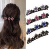 4pcs Sparkling Crystal Stone Braided Hair Clips Women Satin Fabric Hair Clips,Rsvelte Braided Hair Clip with 3 Small Clips, Multi Clip Hair Barrette