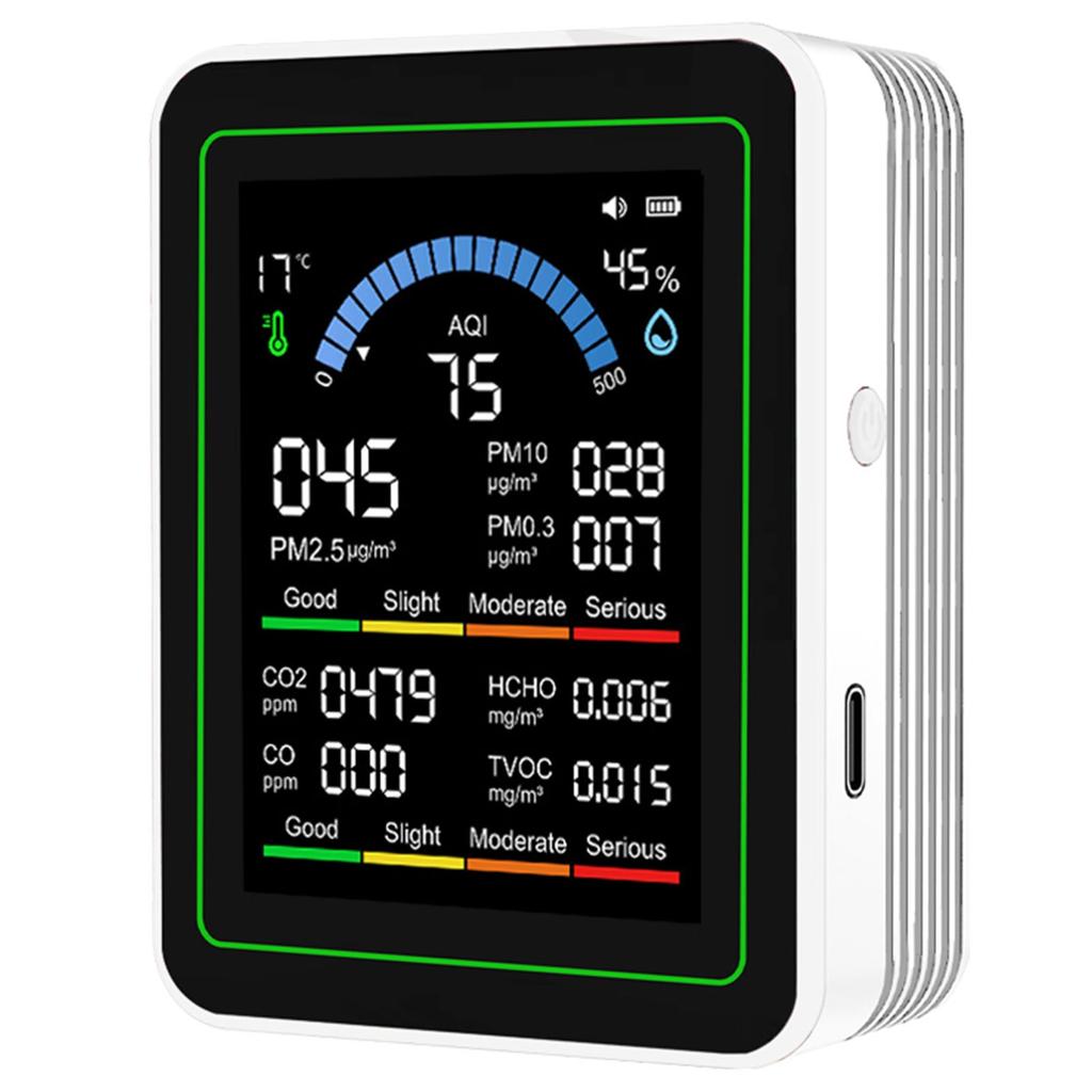 10-в-1 Детектор качества воздуха CO2 TVOC HCHO PM2.5 PM10 PM0.3 Портативный измеритель качества воздуха для дома