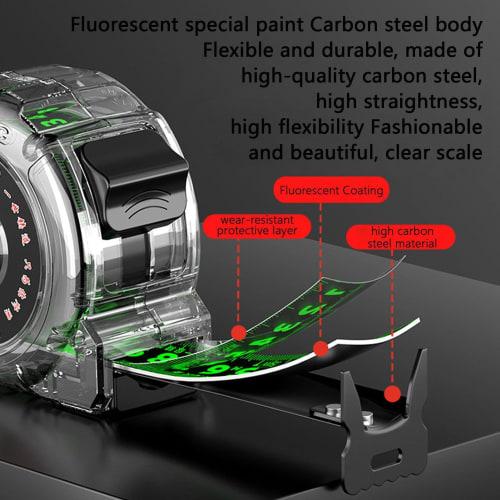 Fluorescent Measuring Tape, Light-Up Tape, Double-Sided Illuminated Measuring Tape In Clear Case, 5m/7.5m/10m, High-Precision Convex, Transparent Carp