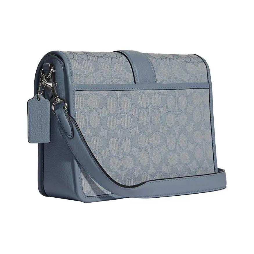 COACH Lonnie Jacquard Fabric Leather Shoulder Bag , Crossbody Bag Medium Women's Haze Blue / Mordan Color (Unisex) Crossbody Bags