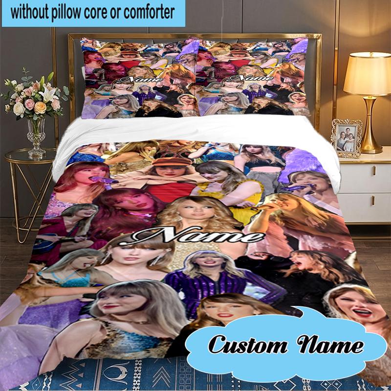 Custom Name Taylor Top singer Bedding Set 3pcs, Bedding Set Including 1pc Duvet Cover And 2pcs Pillowcases for Bedroom, Dormitory Gift