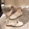 Shallow Low-heeled Single Shoes Spring New One-word Strap Lace Beanie Shoes Mary Jane Shoes