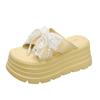 8CM Women's High Heels Slippers Summer Outdoor Butterfly Knot Flower Sandals Comfortable Rubber Bottom Chunky Beach Flip Flops