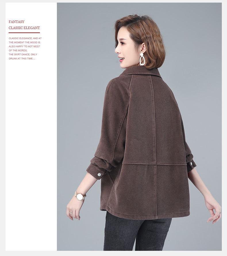 Вельветовая женская повседневная куртка большого размера - Мода весна-осень для среднего возраста