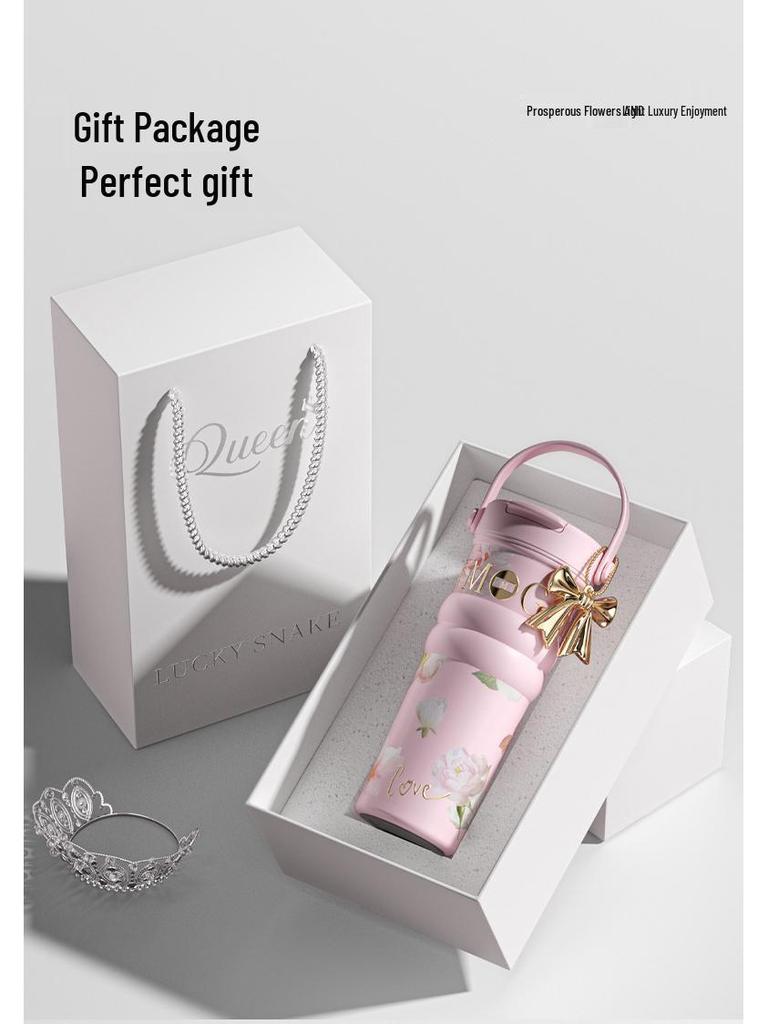 Большая цветочная термокружка из нержавеющей стали для путешествий - Идеально подходит для автомобиля и кофе