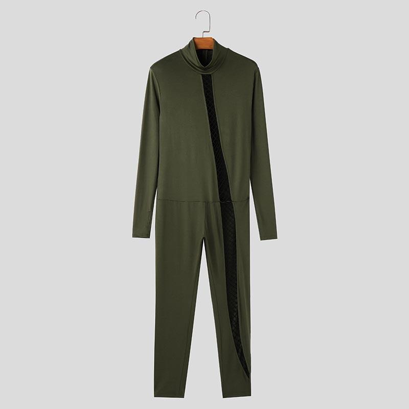 INCERUN Мужские комбинезоны с длинным рукавом в сетку в стиле пэчворк, длинные, домашняя одежда, облегающие комбинезоны