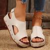 Fashion Women Comfort Wedges Sandals Peep Toe Med Heel Platform Sandalias Mujer 2025 Rivet Thick Sole PU Leather Summer Shoes for Women
