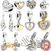 100% 925 Silver Two-tone Love Heart Ladybird Dangle Charm Fit  925 Original Bracelet Beads Charm for Pendant Jewelry Gift