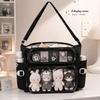Black Ita Bag Dual Clear Window Plush Pin Badge Display Shoulder Bag with Side Pockets for Collectors
