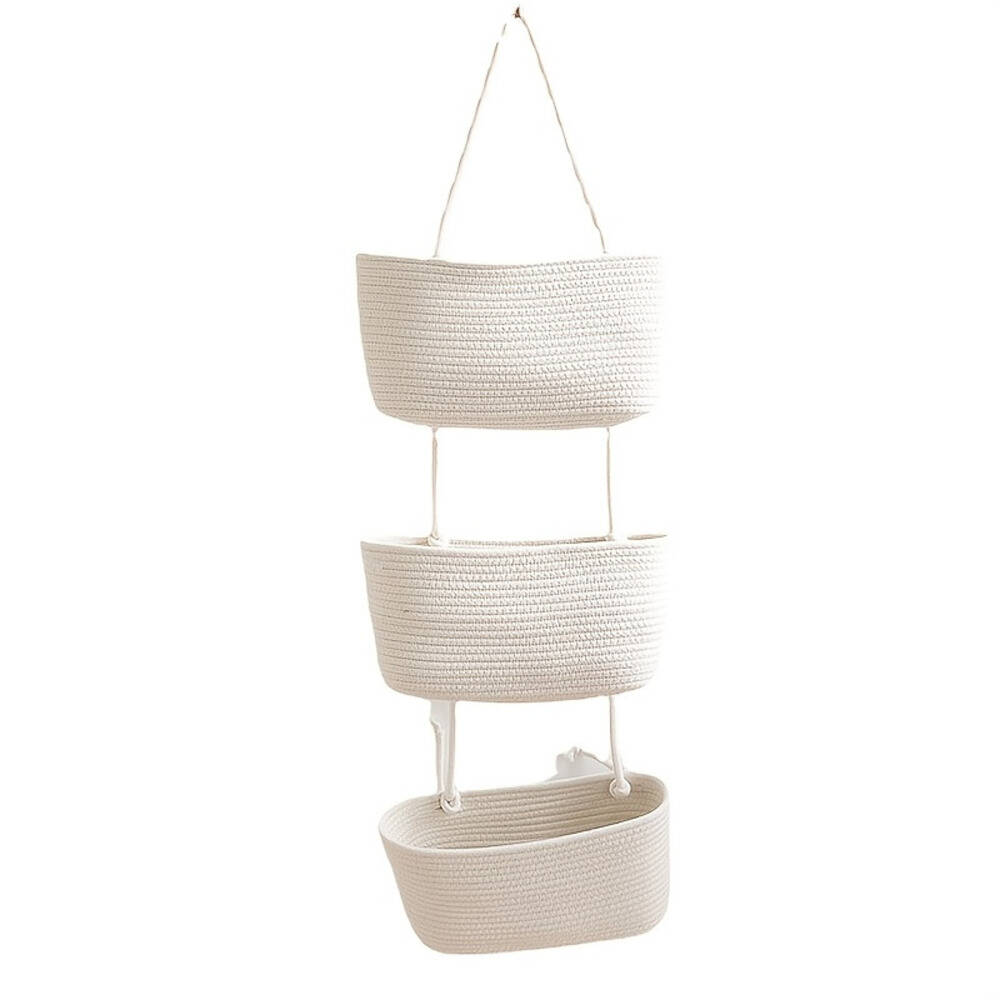 3-tier Rope Woven Fabric Basket, Boho Style, Over The Door, Decorative Starage For Living Room, Bathroom Shelf Baskets