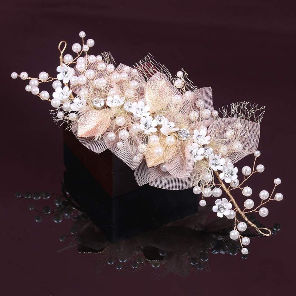 AVILMORE Leaf Pearl Small Flower Motif Headband Wedding Headdress Hair Ornament Recital Hair Accessory Wedding Entrance Ceremony Graduation Ceremony