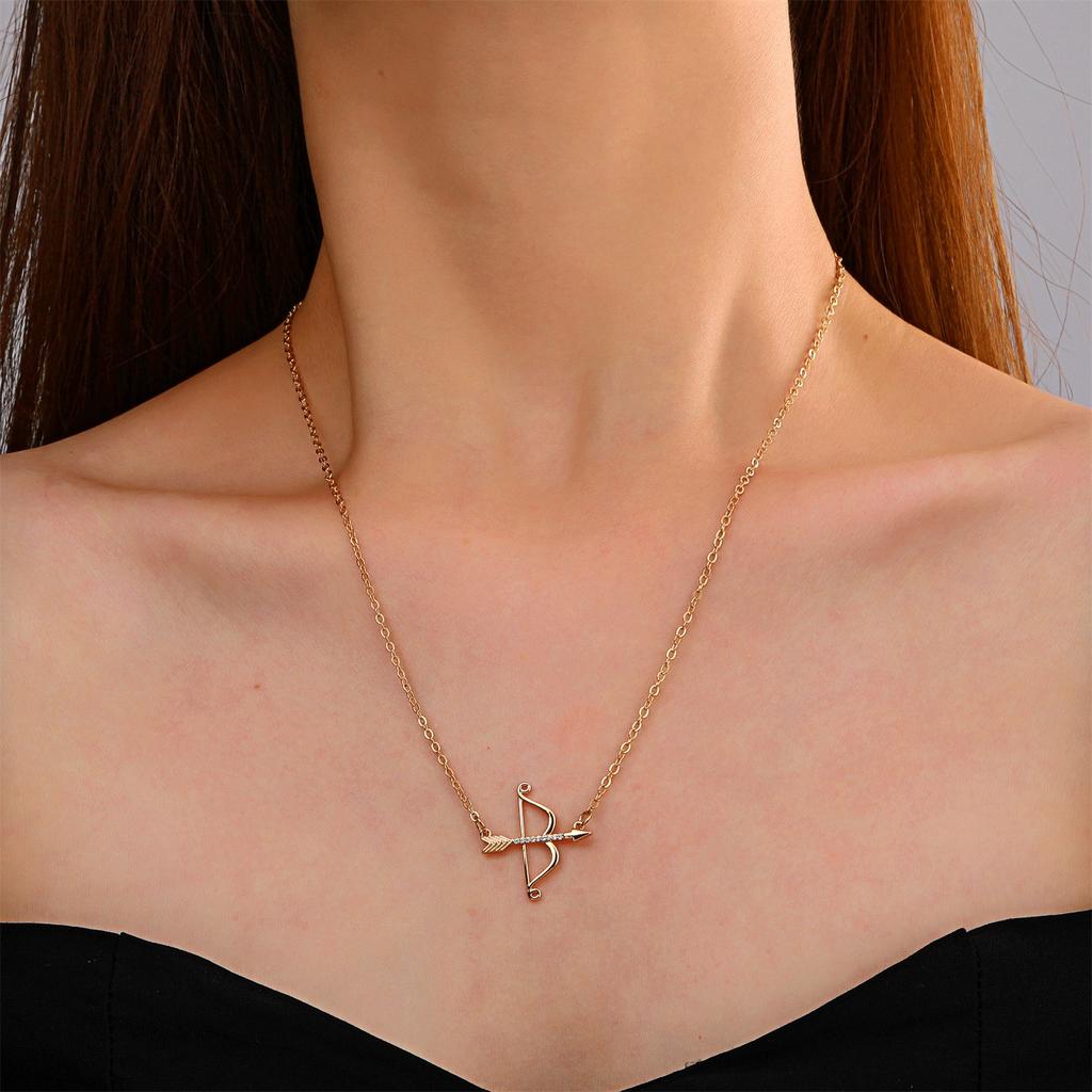 High Quality 2026 Bow and Arrow Collarbone Chain, Retro Zircon Cupid's Arrow Pendant Necklace Valentine's Day Qixi Festival Gift