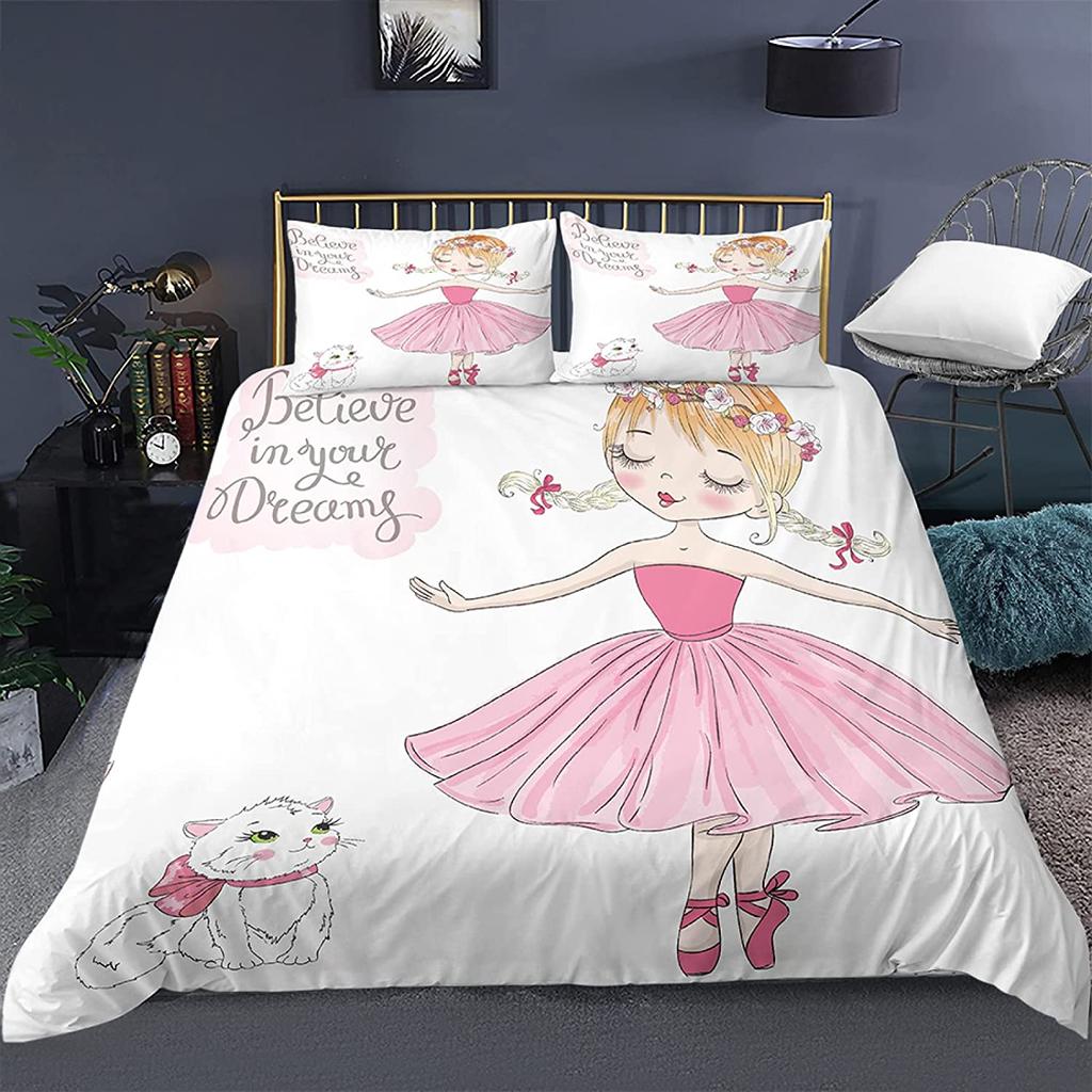 Gymnastics Ballet Lovers Duvet Cover Set Full Twin Size,Beauty Silhouette Polyester Bedding Set For Kids Teens Adults Room Decor