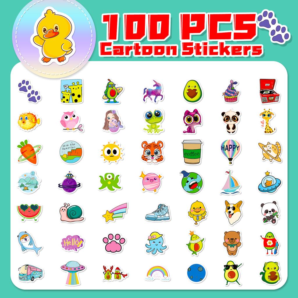 100 Small Size 4Cm Phonograph Children'S Cartoon Multi-Style Graffiti Mix And Match Stickers