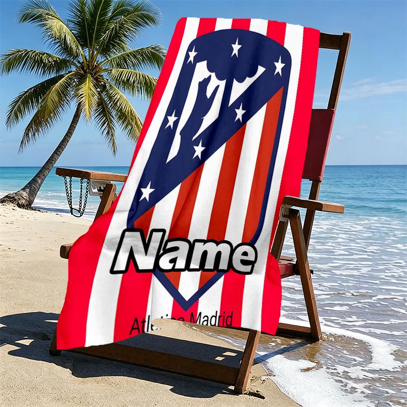 Custom Name Personalized Atletico Madrid Print Beach Towel, for Trip Camping Beach Party Home Decor, Birthday Gift for Family & Friends