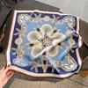 Korean Style Camellia Printed Silk Square Scarf For Women Office Neck Shawl