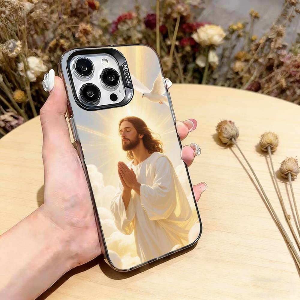 Чехол для телефона с изображением Иисуса Христа для iPhone 17, 16, 15, 14, 13, 12, 11 Plus, Pro Max, XS, Цветной Серебряный Позолоченный Внутренний Чехол