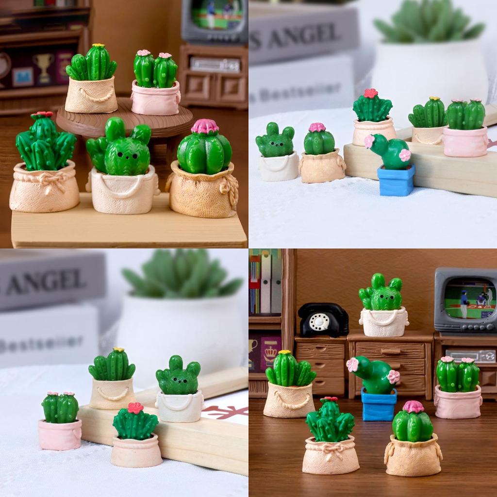 Creative Moss Miniature Artificial Cactus Cartoon Style Resin Garden Decor Piece