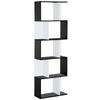 Bookcase, S-Shaped Wooden Bookshelf, 5/6 Tiers Freestanding Storage Shelf, Home Office Decorative Display Stand Rack, Black and White