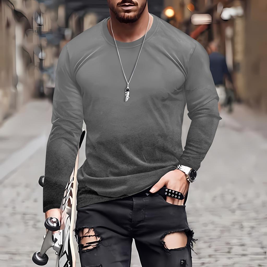 Муж. Футболка Круглый вырез Одежда Одежда На открытом воздухе Длинный рукав С принтом Модельер Винтаж