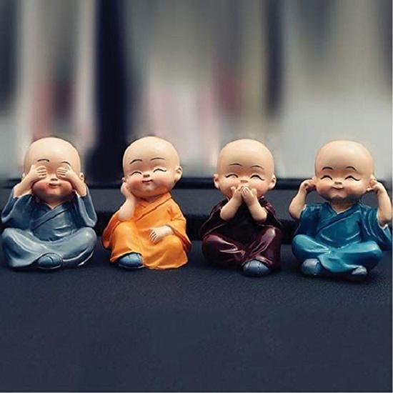 New Set of 4 Miniature Buddha Monk Statues for Home Decor and Gifts (Small,) Resin