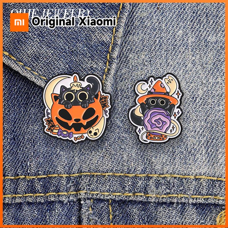 Xiaomi Witch Black Cat With Crystal Ball Badge Punk Pumpkin Ghost Candy Cat Enamel Pins Clothes Backpack Badge Jewelry Gift for Friends