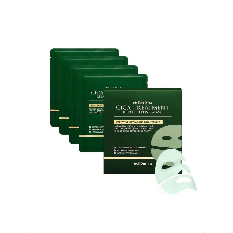 WellDerma Премиальная Cica Маска-уход 4 шт.(25g) Гидрогелевая маска для лица для чувствительной кожи Центелла азиатская Успокаивающая Восстанавливающая Укрепляющая Корейский уход за кожей