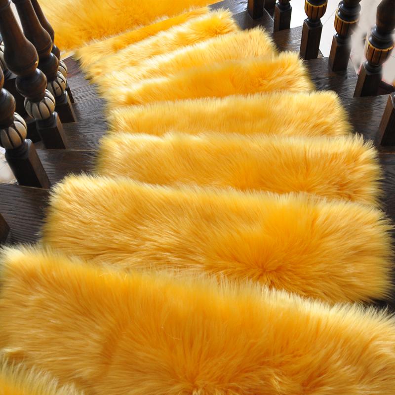 1pc Soft Stair Step Mat Fuax Fur Step Rug Plush Floor Mat Glue-Free Self-Adhesive Thickened Silent Carpet Machine Washable